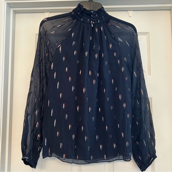 Rebecca Taylor Silk Metallic Chiffon Long Sleeve Top Size 6 - Picture 12 of 12